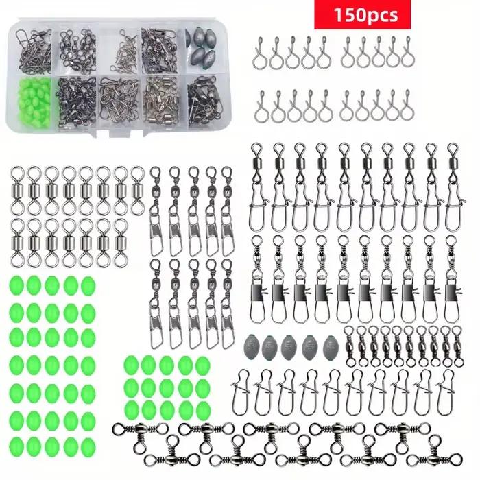 Kit pêche 150 pièces avec connecteurs rapides, plombs oeufs et perles lumineuses pour spinner