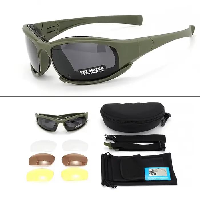 Lunettes tactiques 2025 4 lentilles - Protection polarisée pour pêche, vélo et sports outdoor
