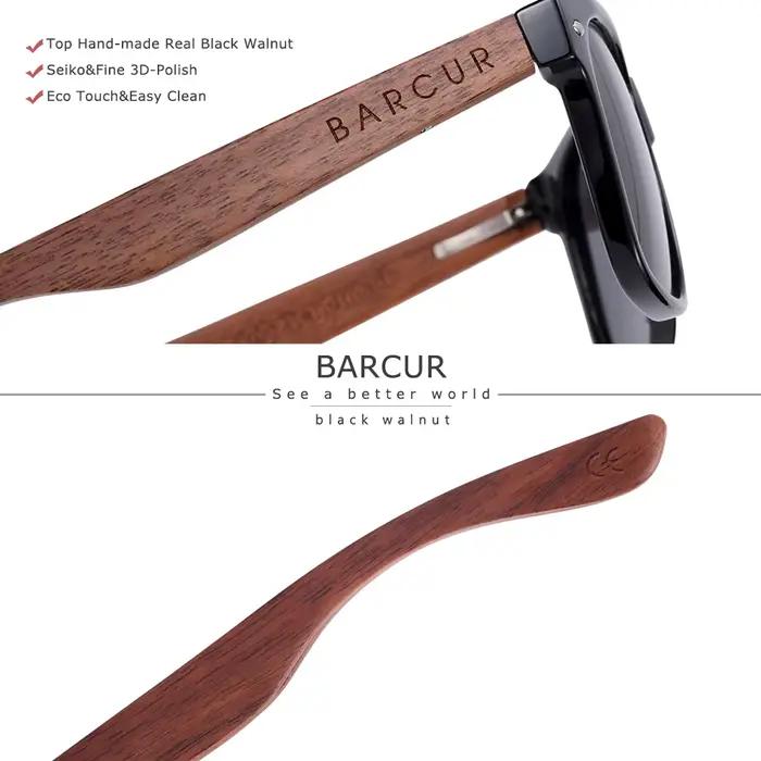 Lunettes de soleil bois noyer pêche - Cadre carré polarisé qualité premium UV400 avec étui