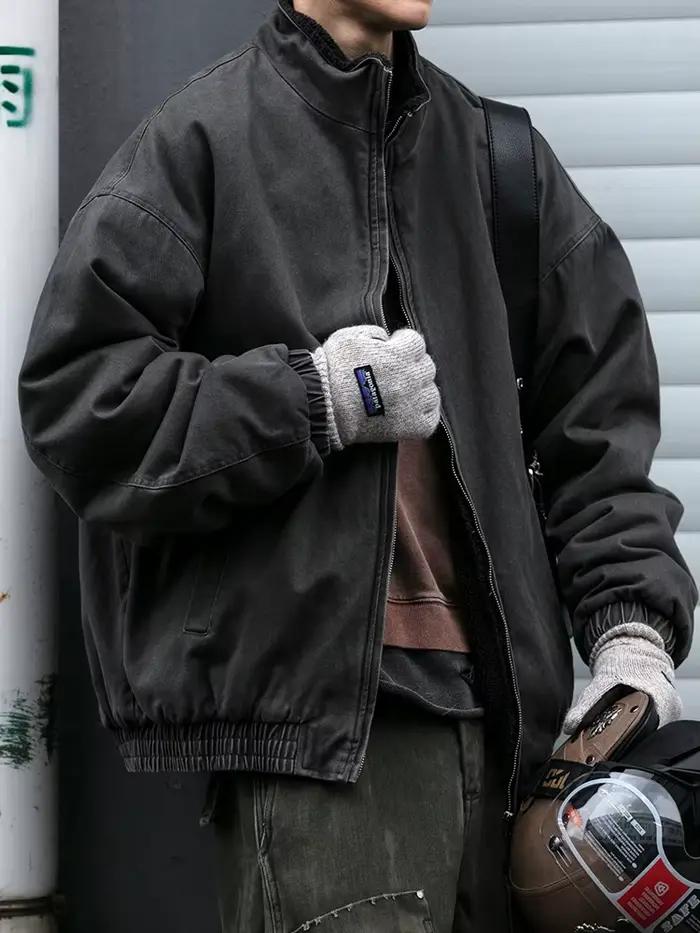 Veste polaire vintage japonaise homme épaisse hiver pêche streetwear loose couple tendance