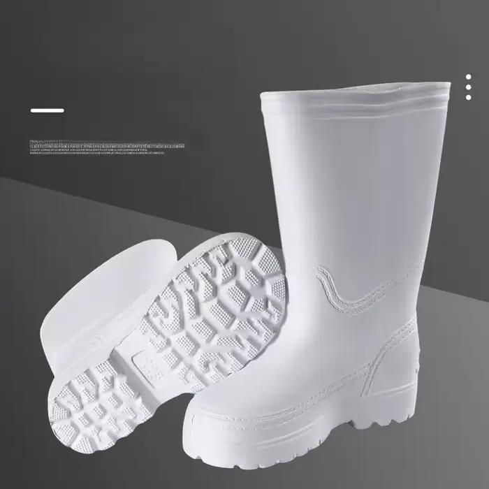 Bottes pluie hautes légères EVA blanc mousse pêche cuisine chaussures aquatiques anti-dérapantes résistantes homme