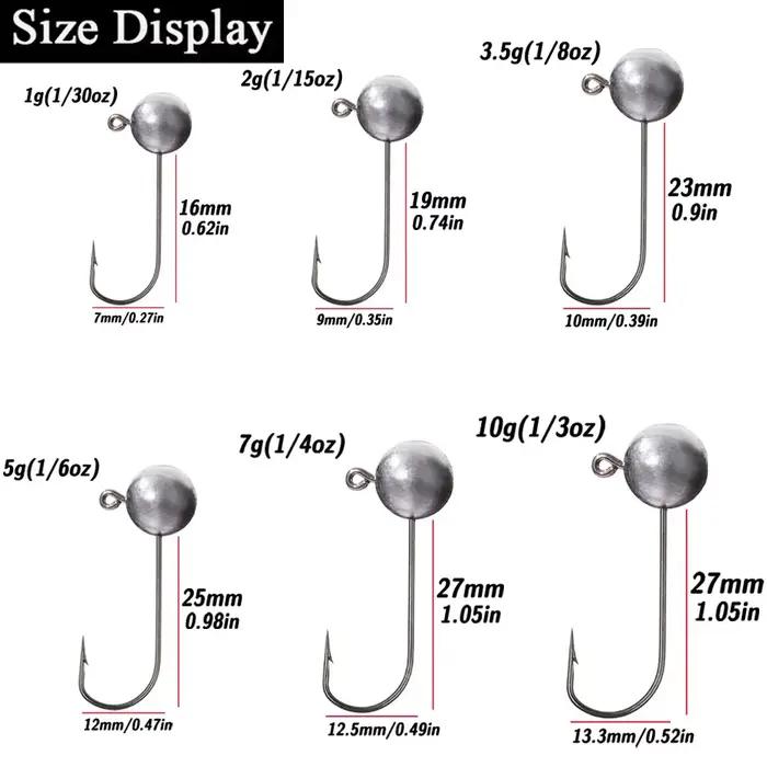 Kit hameçons métal jig head 1g à 10g pour pêche au leurre souple - Ned rig, truite, perche