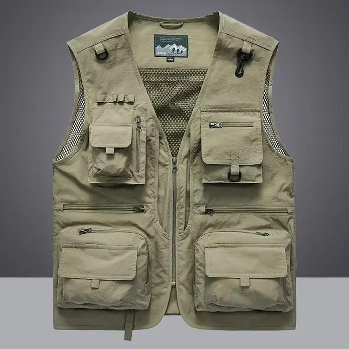 Veste de pêche estivale sans manches pour homme, multifonction avec poches et filet respirant