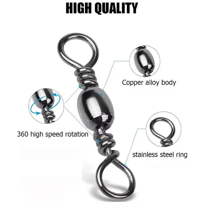 200 pièces émerillons roulants pêche avec agrafe Goture, acier inoxydable 16-46kg pour ligne et leurres