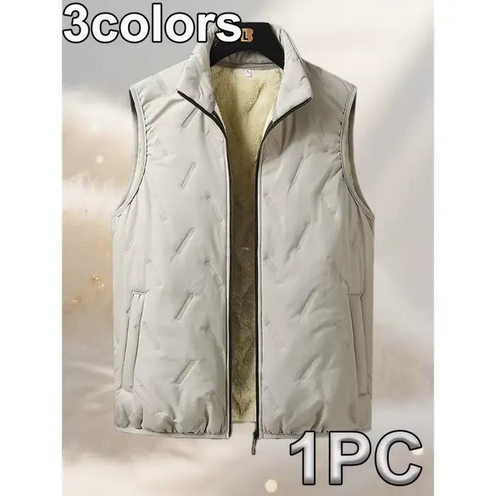 Gilet homme col montant coton automne hiver - Veste sans manches casual biker taille plus chaude