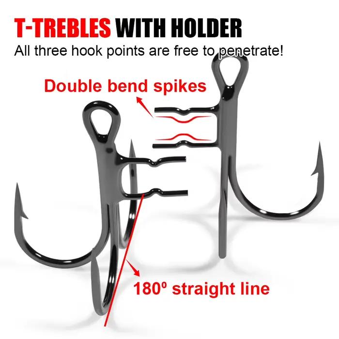 Hameçons triple T renforcés Spinpoler 2X, tiges soudées pour leurres shad, nickel noir, tailles 4 à