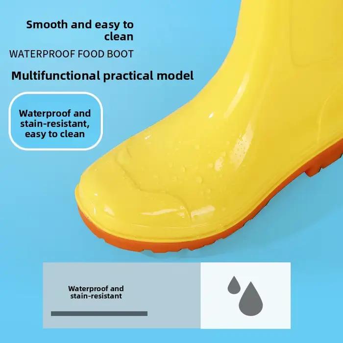 Bottes cuisine jaunes hautes tube blanc pur antidérapantes hygiène tendon vache résistantes chaudes pluie