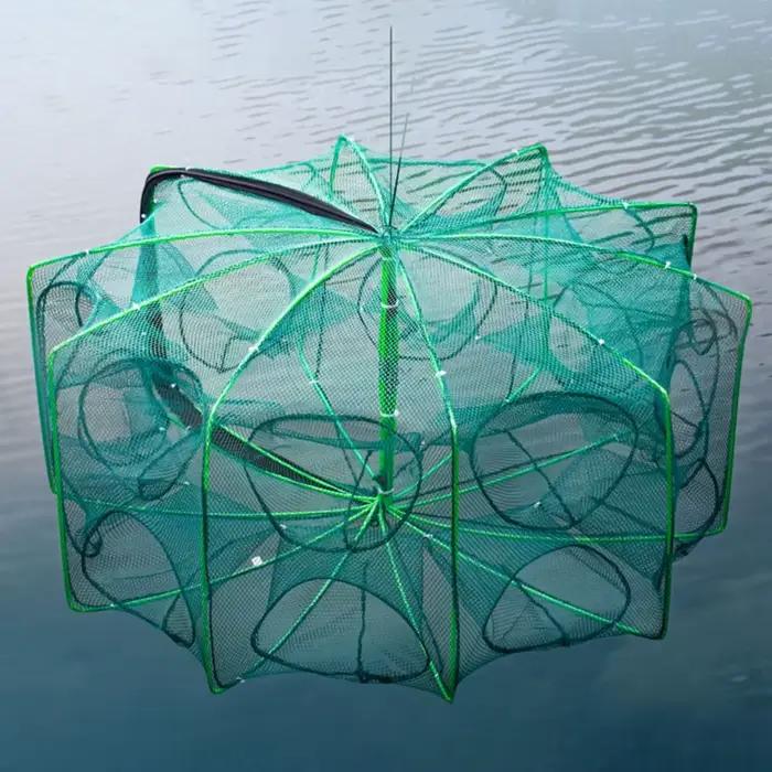 Filet de pêche pliable et durable avec 6 à 10 trous - Cage maille nylon verte