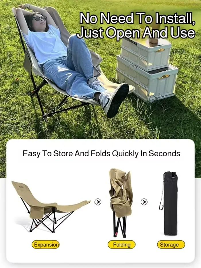 Chaise pliante relax avec repose-pieds pour pause déjeuner pêche - Camping, plage, détente extérieure