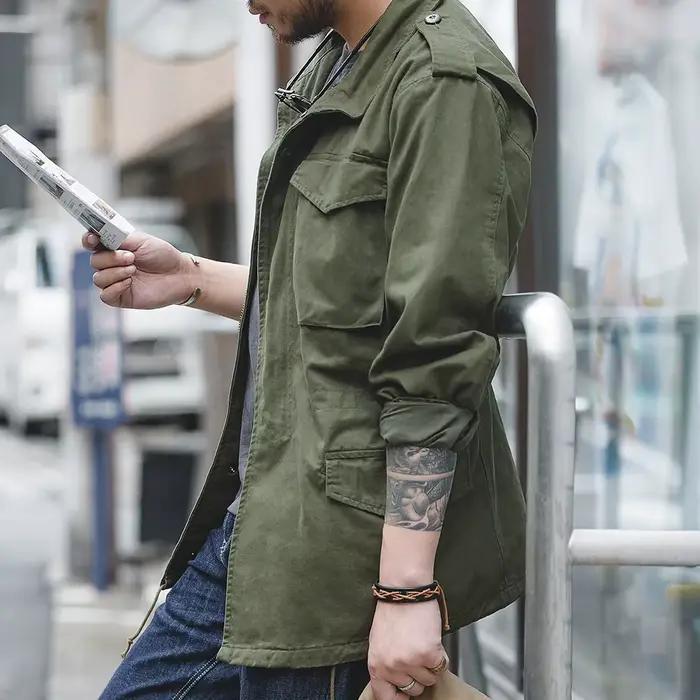 Veste de pêche vintage M65 Maden Retro pour homme - Veste coupe-vent verte multi-poches extérieure