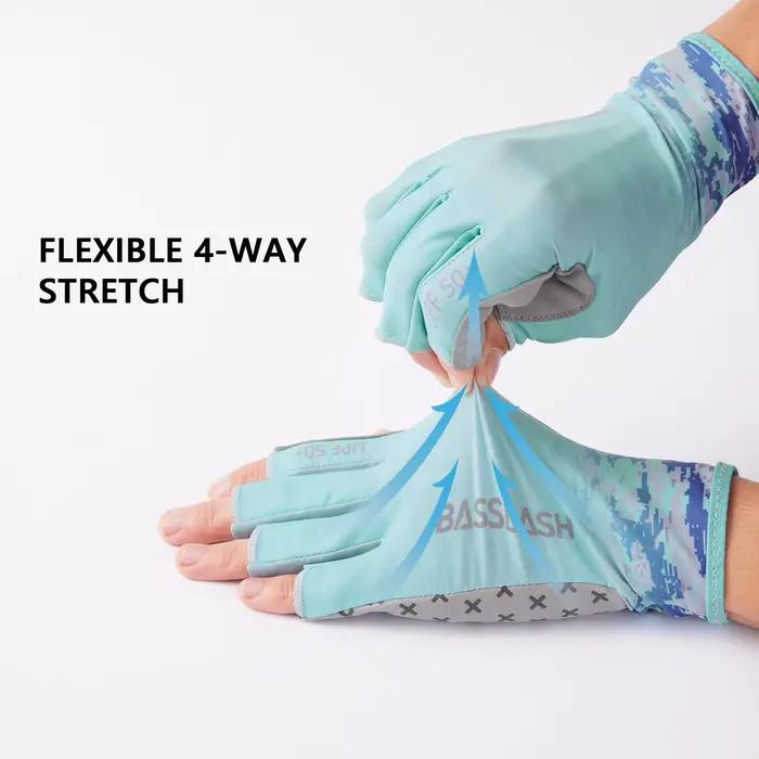 Gants soleil BASSDASH 3/4 doigts UPF 50+ anti-dérapage paume silicone homme femme pêche vélo course