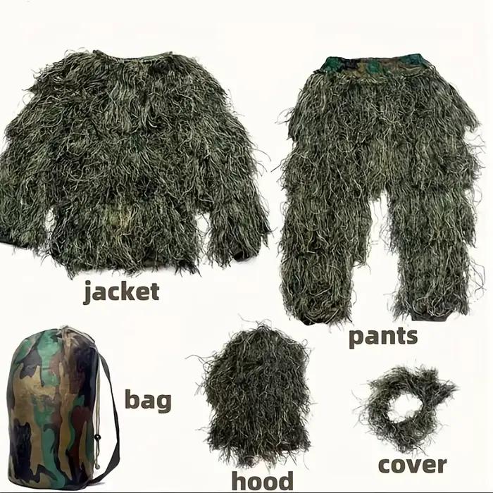 Combinaison ghillie 5 en 1 camouflage herbe sèche - Tenue jungle pêche photographie observation