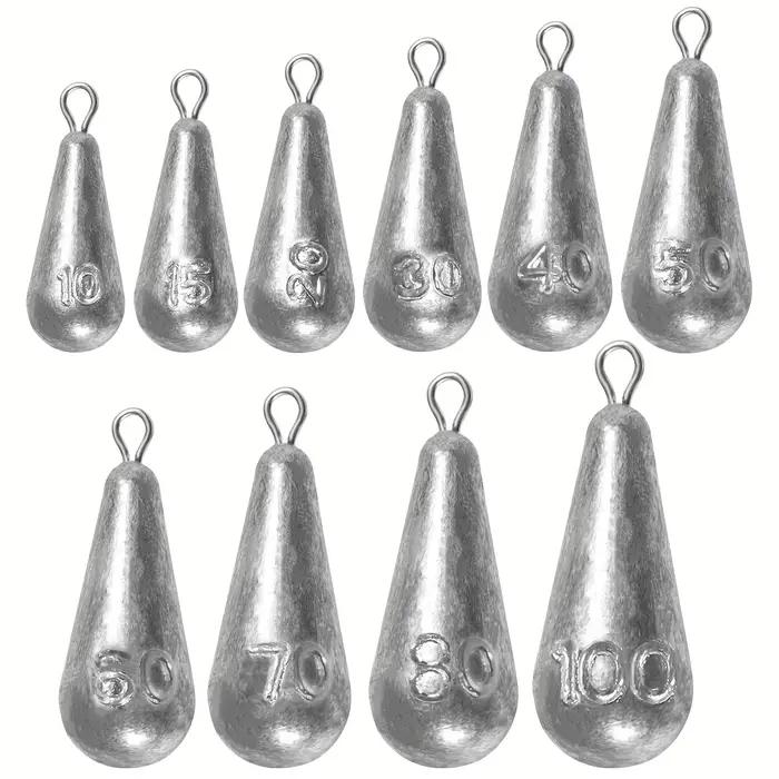 Plombs de pêche goutte 10 tailles pour drop shot et basses en eau douce et mer