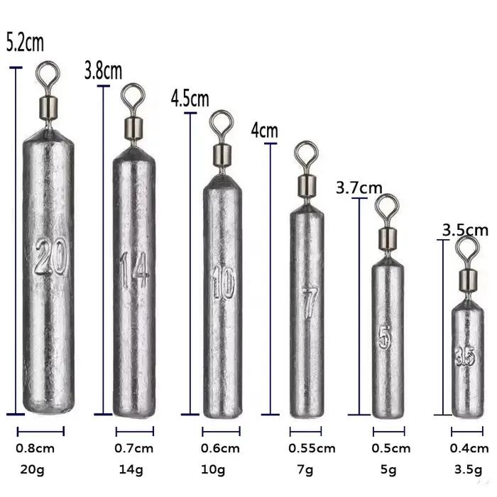 Plombs drop shot 5 pièces 3.5g 5g 7g 10g 14g 20g pour montage rapide avec émerillon