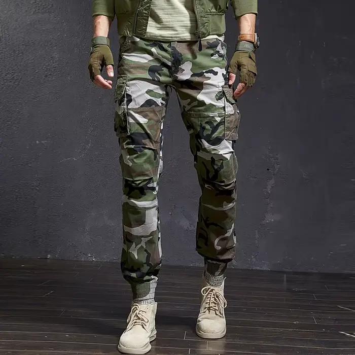 Pantalon cargo camouflage slim pour hommes style safari streetwear Harajuku quatre saisons pêche urbaine