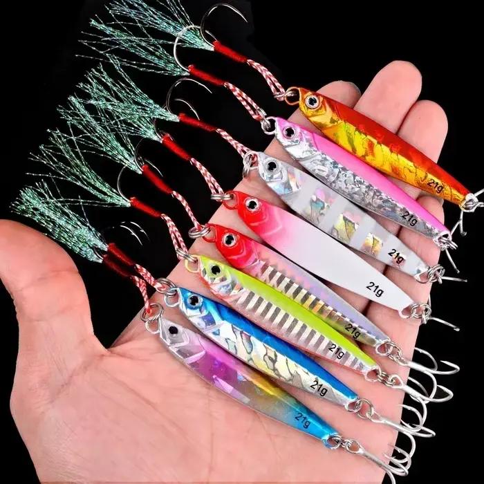 Lot de 5 leurres métalliques jig 7g à 40g pour pêche au bar, truite et mer