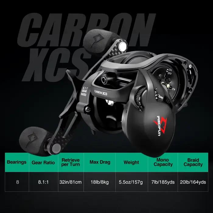 Moulinet Baitcaster Piscifun Carbon XCS 8kg Frein 156g - Ratio 8.1:1 Double Freinage Pêche Précise