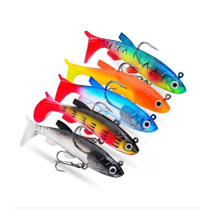Leurre souple 75mm/85mm curly tail pour black bass et brochet avec tête plombée