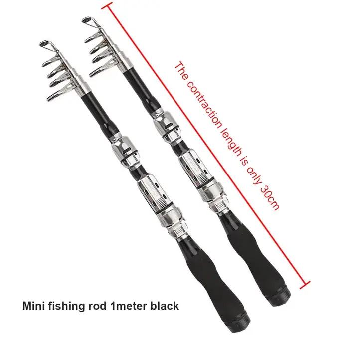 Canne télescopique pêche voyage 1.2m à 2.1m carbone léger avec moulinet mini pour carpe et truite