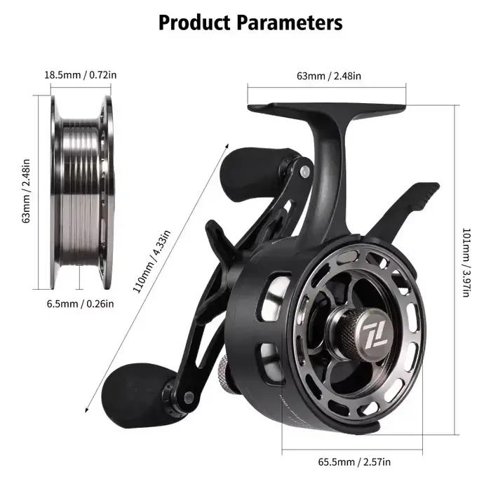 Moulinet pêche glace grand diamètre bobine avec freespool et spool métal 3+1 pour appâts fluides