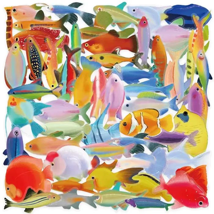 Autocollants poissons et créatures marines 50 pièces - Décoration boîte à pêche et équipements