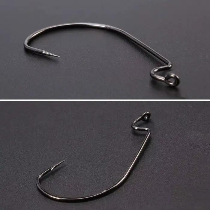 20 hameçons pêche leurres souples large gap pour gros carnassiers, acier carbone noir résistant
