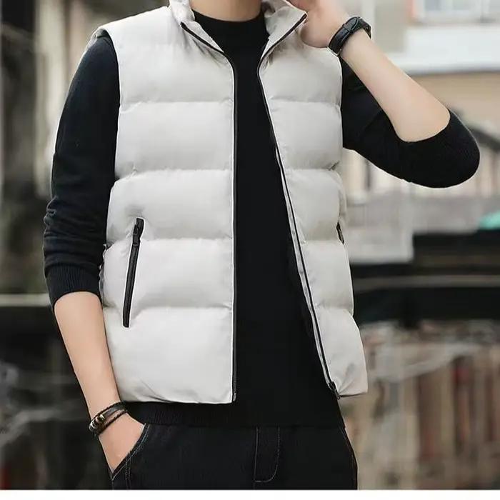 Veste hiver sans manches homme col montant matelassée en coton épais pour la pêche