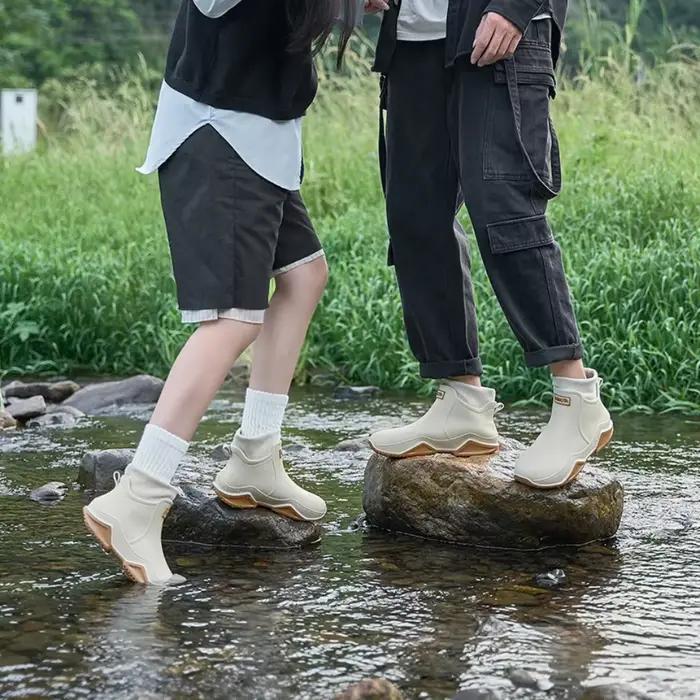 Bottes pluie hiver pêche homme chaudes pelucheuses imperméables antidérapantes couple travail mode