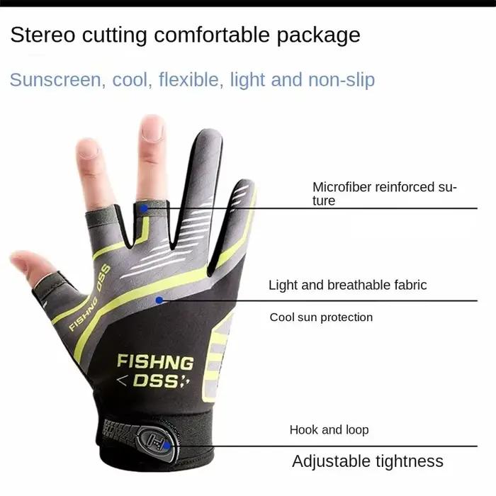 Gants trois doigts pour pêche et vélo - Protection solaire anti-dérapage hommes été