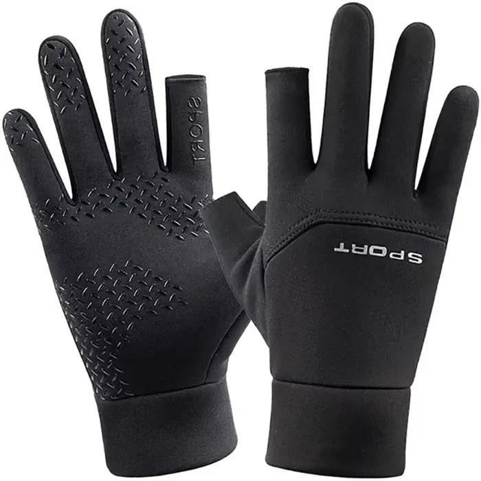 Gants pêche hiver homme femme chauds anti-dérapant écran tactile deux doigts coupés