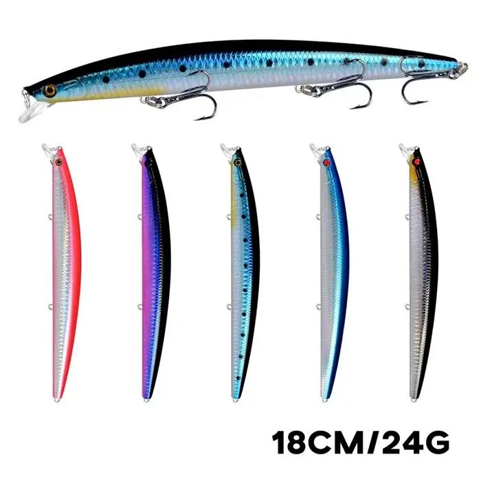 Leurre minnow laser dur appât artificiel 18cm 24g yeux 3D hameçons tranchants pêche mer wobblers