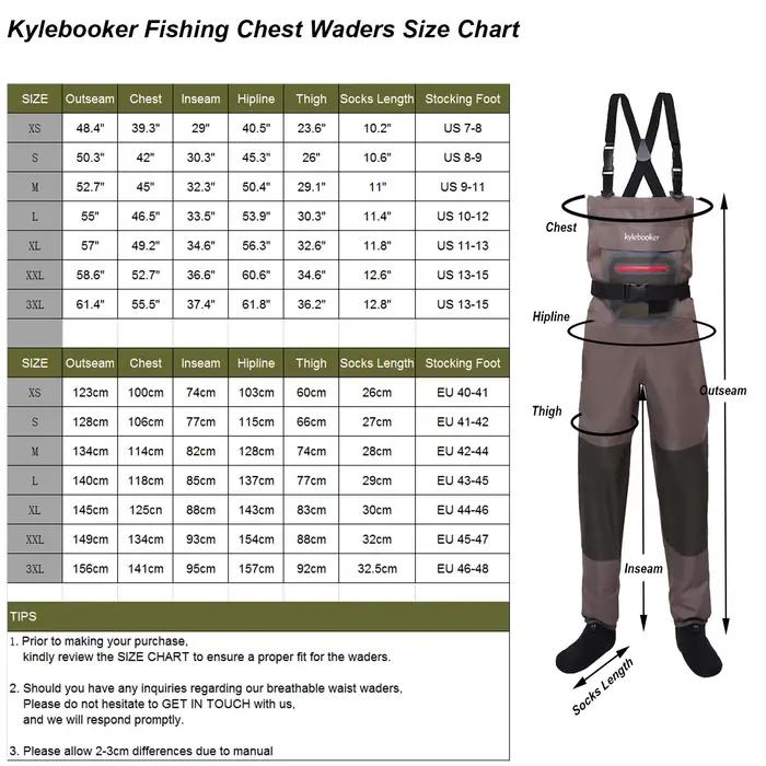 Waders pêche à la mouche respirants légers Kylebooker pieds chaussettes hommes femmes