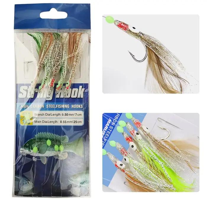 Leurre souple poulpe lumineux avec perles et plumes pour la pêche en mer, leurre sabiki appât naturel 1/0