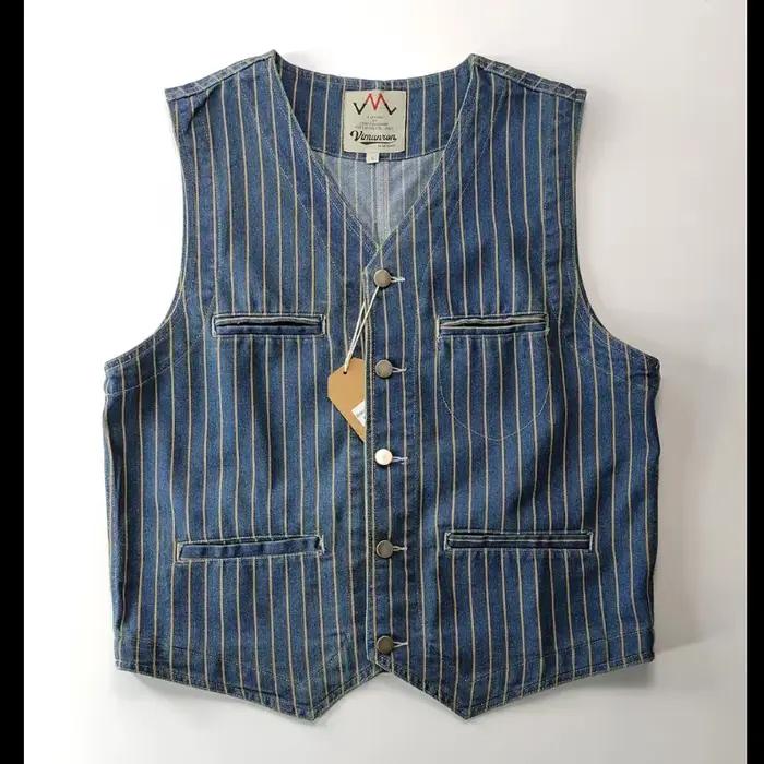Gilet pêche décontracté en jean japonais - Veste sans manches cargo multi-poches style rétro pêche