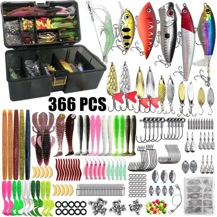 Kit pêche 86 à 366 pièces pour truite brochet black bass - coffret leurres multi-techniques complet