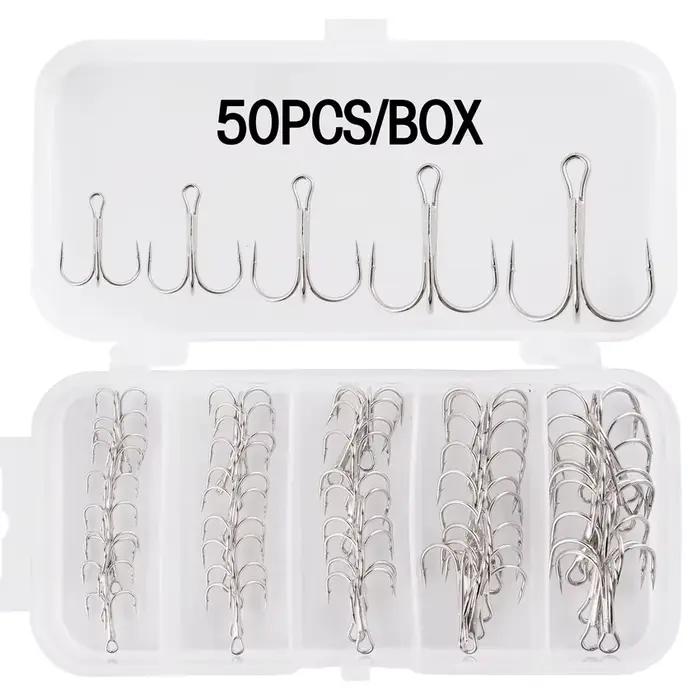 50 hameçons triples acier carbone pour pêche du black bass - Crochets renversés haute résistance
