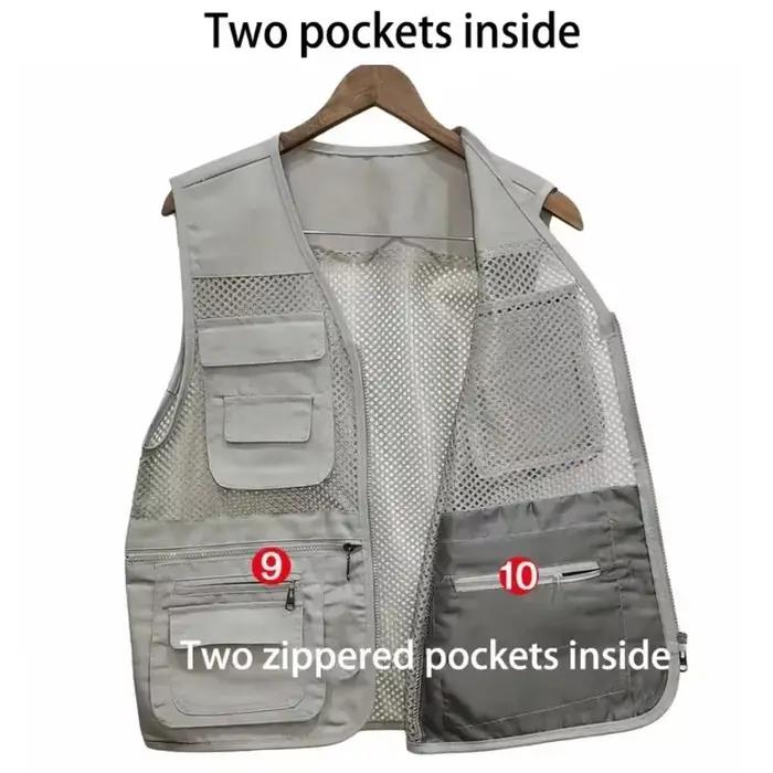 Gilet été léger maille respirant multi-poches pêche voyage camping photo travail pour homme