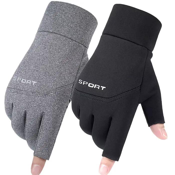 Gants pêche hiver homme femme - Gants chauffants anti-glisse écran tactile deux doigts découpés