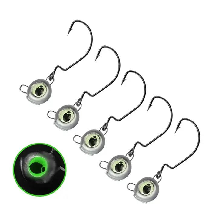 10 têtes plombées weedless avec yeux luminescents - Hameçons wide gap pour perche et bass
