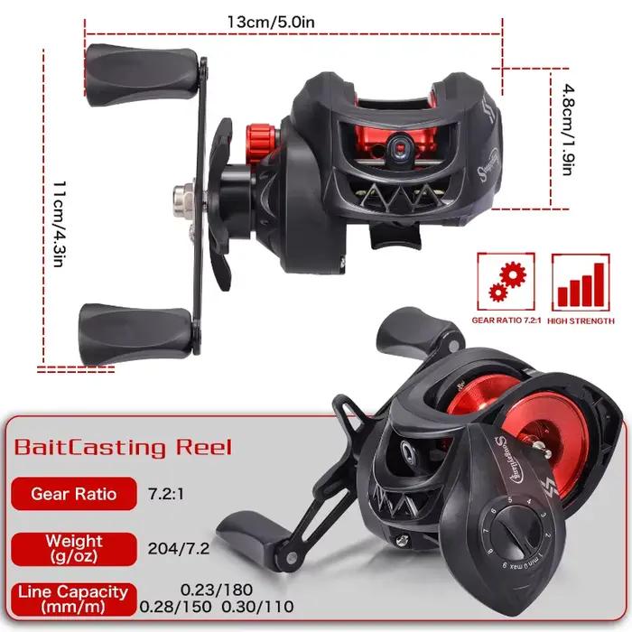 Moulinet baitcasting Sougayilang léger 7.2:1 frein magnétique 8kg drag max pour pêche vitesse