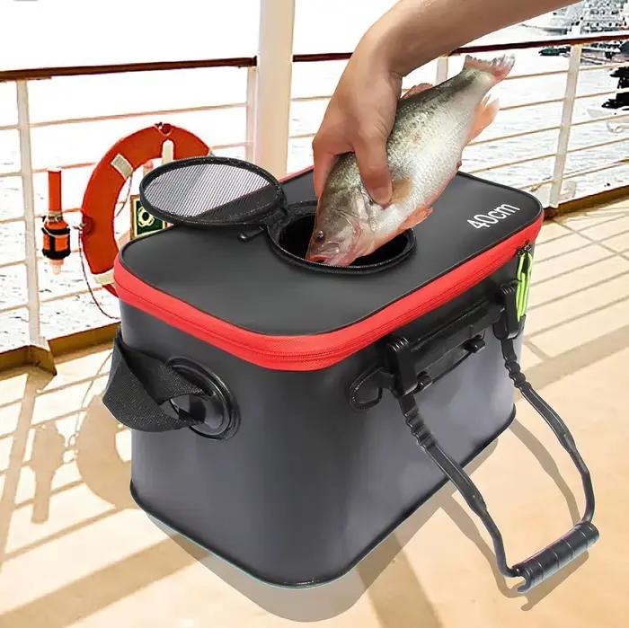 Boîte pêche pliable EVA étanche avec sangle - Seau poissons vivants et rangement matériel pêche