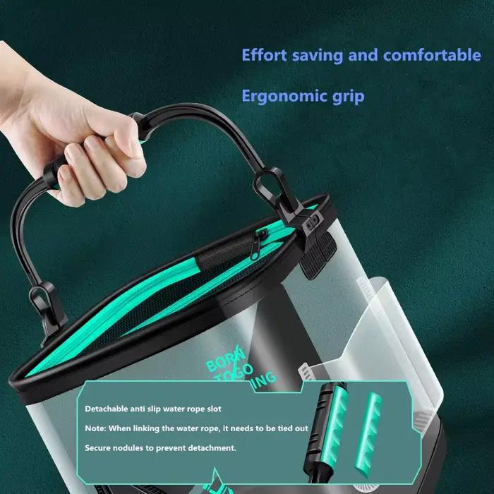 Seau poissons vivants 13L pliable EVA - Bac pêche transportable aquarium portatif accessoires