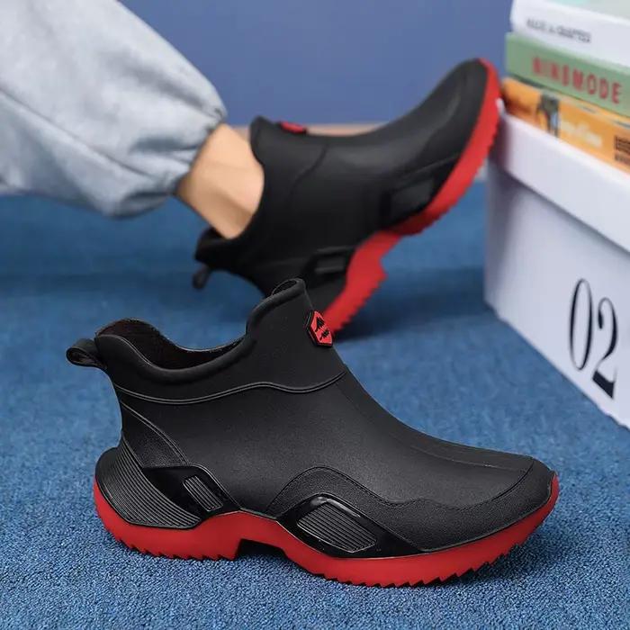 Chaussures de pluie homme courtes antidérapantes résistantes pêche cuisine bottes caoutchouc
