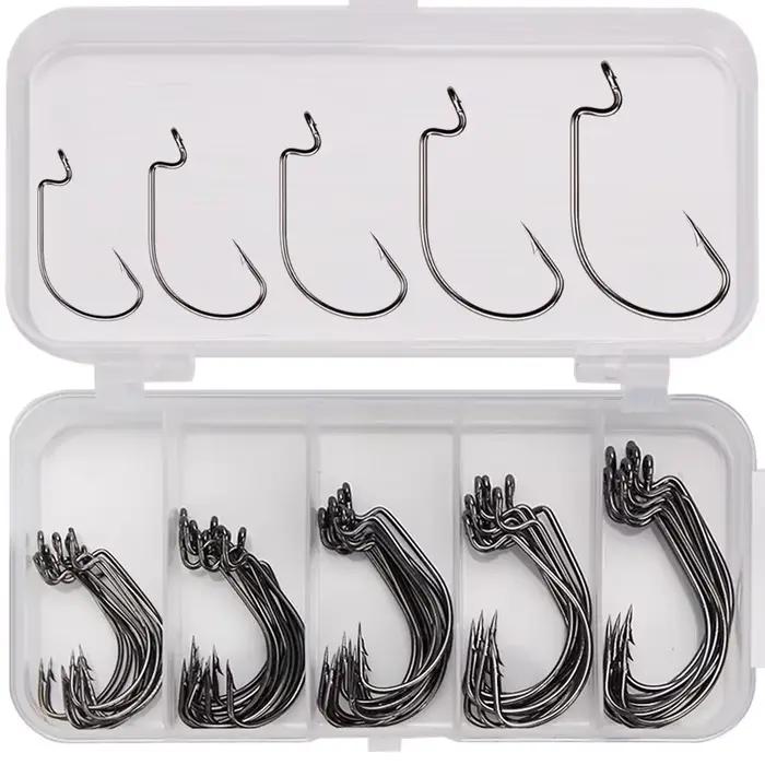 Hameçons de pêche robustes en acier haute teneur en carbone pour leurres souples - 50 pièces multi-tailles