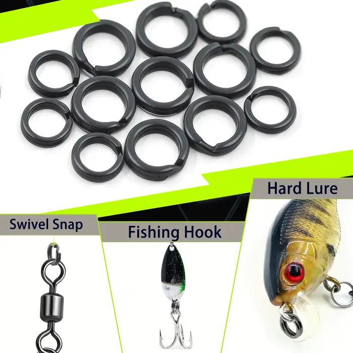 Anneaux de fraction pêche 50 à 200 pièces acier inoxydable noir, connecteur hameçon et leurre résistant 15-55 kg