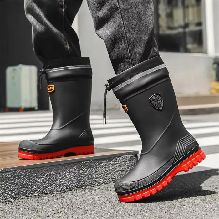 Bottes de pluie mi-mollet hommes confortables en PVC pour pêche extérieure et cuisine anti-dérapantes