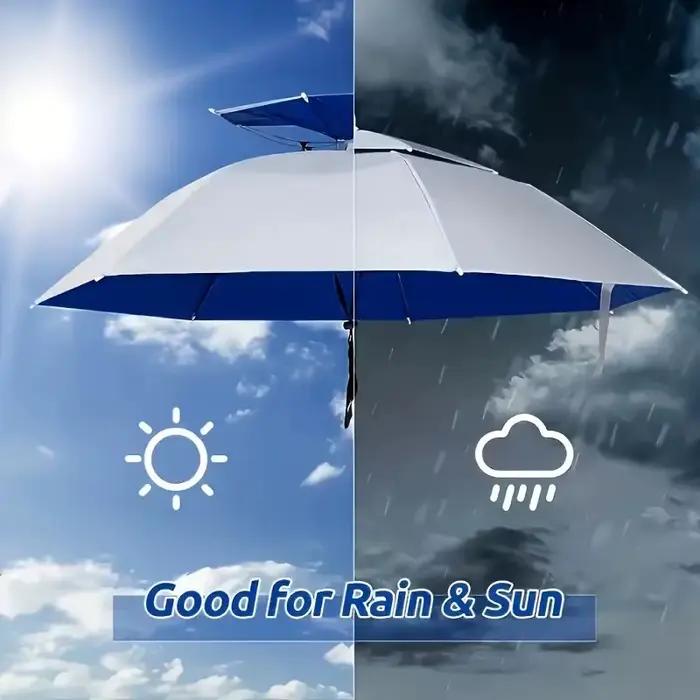 Casquette parapluie pêche pliable imperméable double couche UV pour protection maximale tête