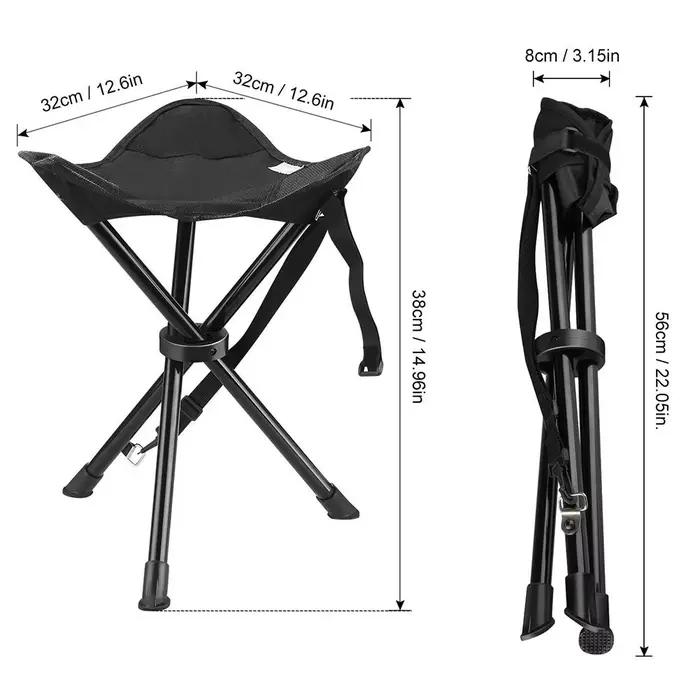 Tabouret pliable trépied portable avec étui pour camping, pêche, randonnée et chasse capacité 90kg