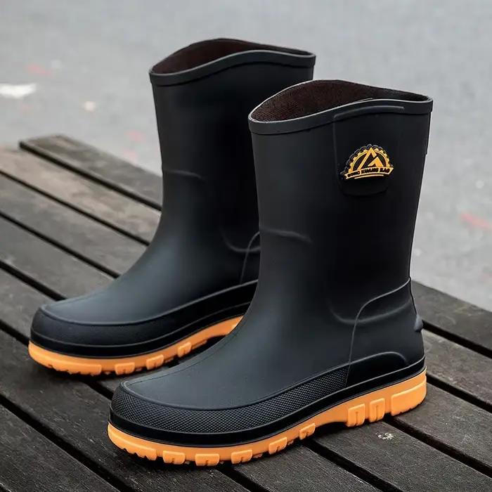 Bottes de pêche imperméables homme anti-dérapantes mi-mollet avec fourrure pour extérieur