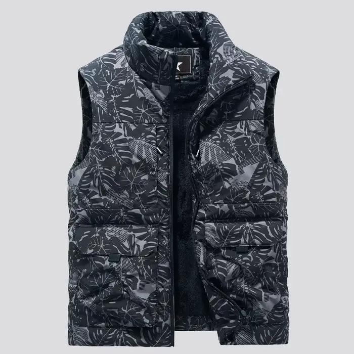 Gilet polaire multi-poches pêche hiver grande taille - Veste sans manches chaude 6XL pour pêcheur avec équipement